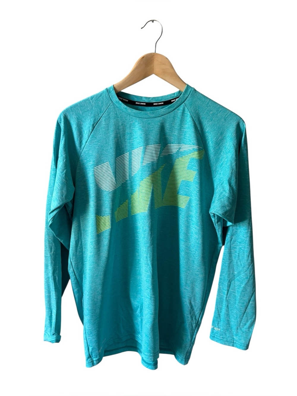 Nike Dri-FIT Swim Long Sleeve Rash Guard Shirt Medium Turquoise Graphic